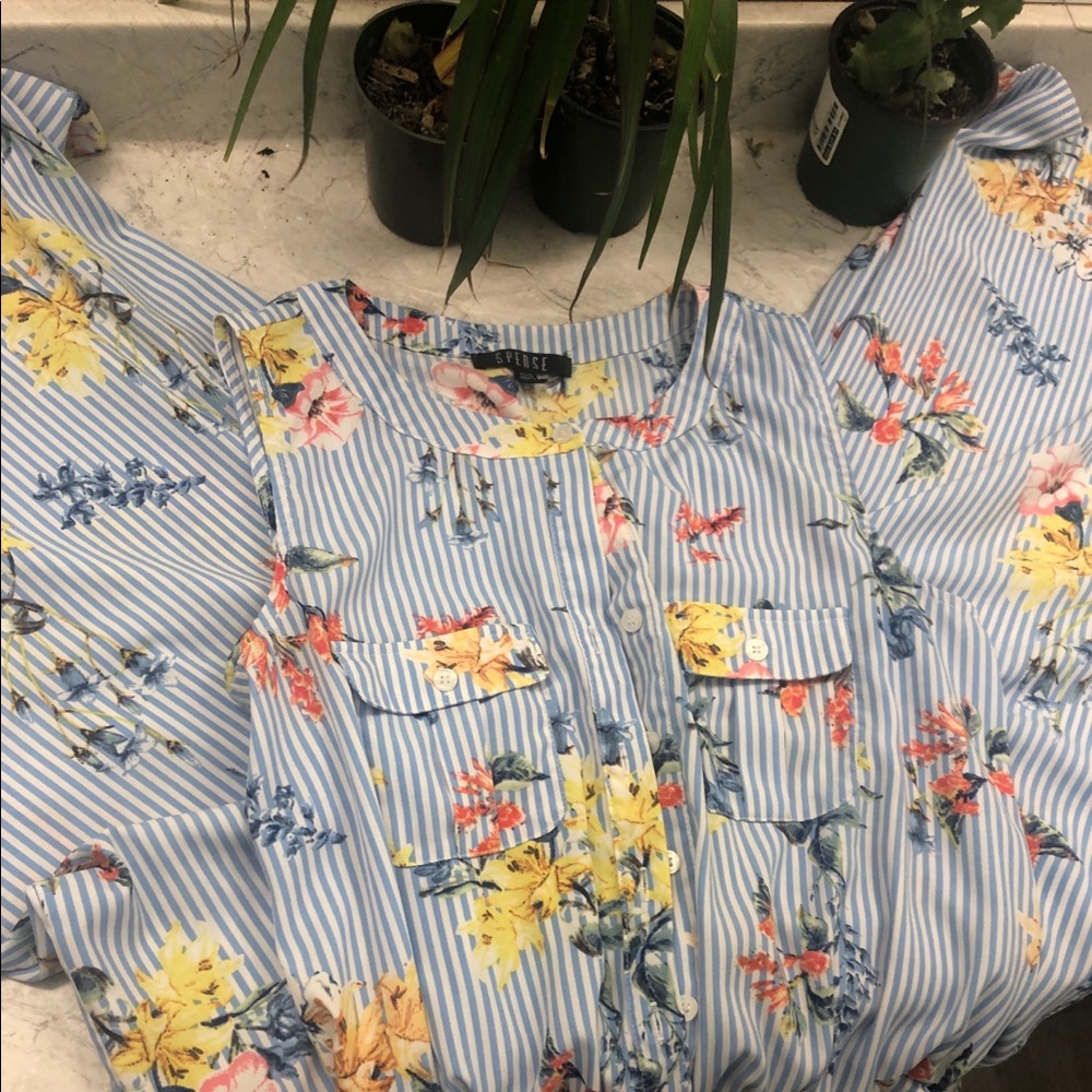 Flora and blue strip romper size 10/10 Spense